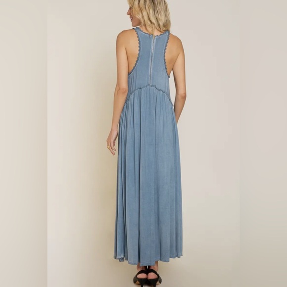 395B-SLATE. Racer Back Sleeveless Maxi Dress - Picture 3 of 4